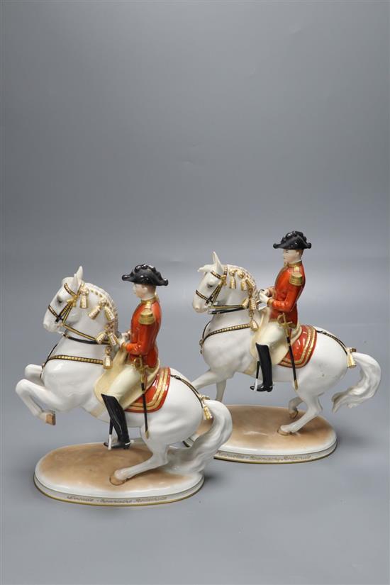 A pair of Augarten porcelain Spanish Riding School equestrian groups